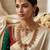 Gold plated south indian temple jewelry set, ruby emerald pearl long haram necklace, earrings & maang tikka