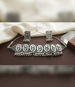 Oxidized silver mirror choker set, traditional ethnic indian jewelry for women, bollywood wedding & festival necklace