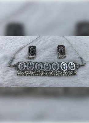 Oxidized silver mirror choker set, traditional ethnic indian jewelry for women, bollywood wedding & festival necklace 4