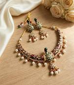 Royal peacock meenakari kundan necklace set with pearl drops | handcrafted indian bridal choker & earrings