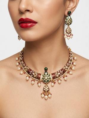 Royal peacock meenakari kundan necklace set with pearl drops | handcrafted indian bridal choker & earrings 2