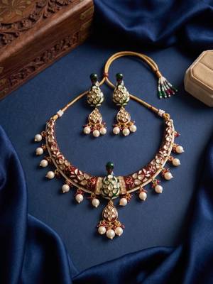 Royal peacock meenakari kundan necklace set with pearl drops | handcrafted indian bridal choker & earrings 3