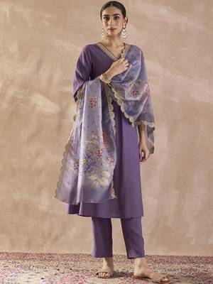 Sequinned A-Line Kurta With Trousers & Dupatta 1