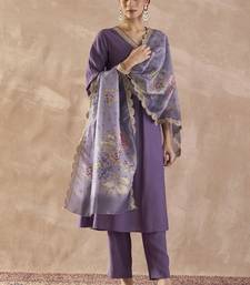 Sequinned A-Line Kurta With Trousers & Dupatta
