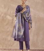 Sequinned A-Line Kurta With Trousers & Dupatta