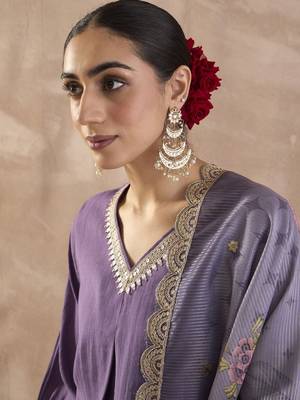 Sequinned A-Line Kurta With Trousers & Dupatta 2