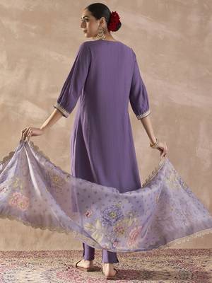 Sequinned A-Line Kurta With Trousers & Dupatta 5