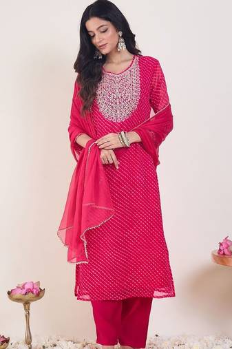 Ethnic Motifs Embroidered Regular Sequinned Kurta With Trousers & Dupatta