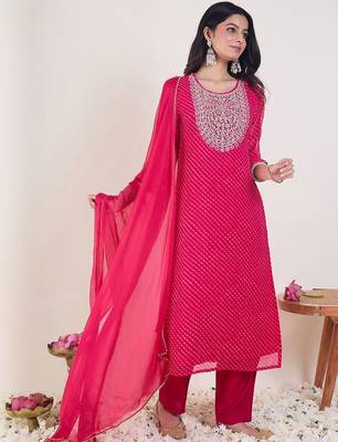 Ethnic Motifs Embroidered Regular Sequinned Kurta With Trousers & Dupatta 3