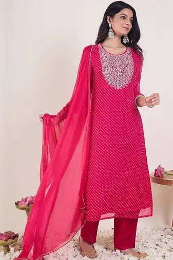 Ethnic Motifs Embroidered Regular Sequinned Kurta With Trousers & Dupatta