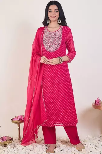 Ethnic Motifs Embroidered Regular Sequinned Kurta With Trousers & Dupatta