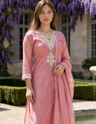 Women Ethnic Motifs Embroidered Regular Kurta with Trousers & With Dupatta 1