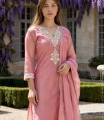 Women Ethnic Motifs Embroidered Regular Kurta with Trousers & With Dupatta