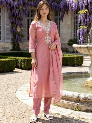 Women Ethnic Motifs Embroidered Regular Kurta with Trousers & With Dupatta 5
