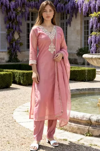 Women Ethnic Motifs Embroidered Regular Kurta with Trousers & With Dupatta