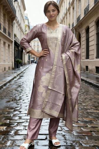 Women Regular Kurta with Trousers & With Dupatta