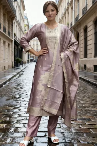 Women Regular Kurta with Trousers & With Dupatta