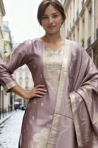 Women Regular Kurta with Trousers & With Dupatta