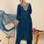 Floral Embroidered V-Neck Zari Straight Kurta With Trousers & Dupatta