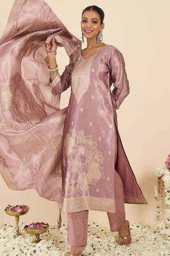 Women Ethnic Motifs Regular Kurta with Trousers & With Dupatta