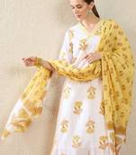 Women Floral Printed Regular Thread Work Pure Cotton Kurta with Trousers & With Dupatta