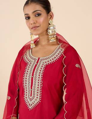 Women Ethnic Motifs Embroidered Regular Kurta with Trousers & With Dupatta 2