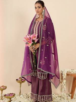 Women Ethnic Motifs Embroidered Regular Kurta with Palazzos & With Dupatta 1