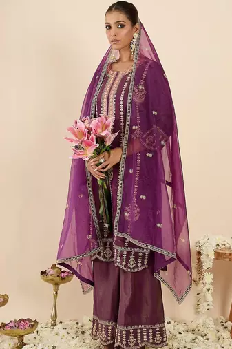 Women Ethnic Motifs Embroidered Regular Kurta with Palazzos & With Dupatta