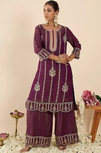 Women Ethnic Motifs Embroidered Regular Kurta with Palazzos & With Dupatta