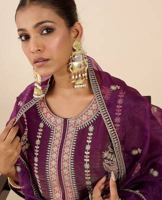 Women Ethnic Motifs Embroidered Regular Kurta with Palazzos & With Dupatta 3