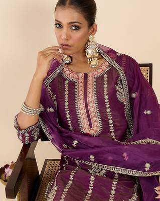Women Ethnic Motifs Embroidered Regular Kurta with Palazzos & With Dupatta 4