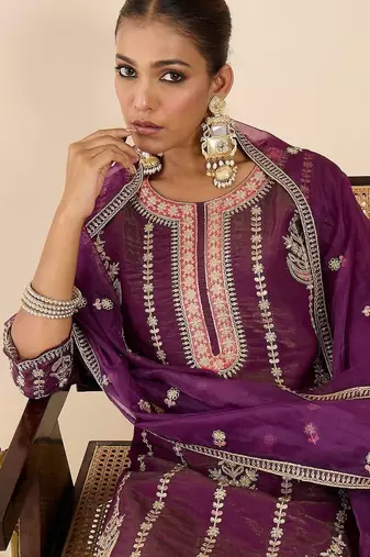 Women Ethnic Motifs Embroidered Regular Kurta with Palazzos & With Dupatta