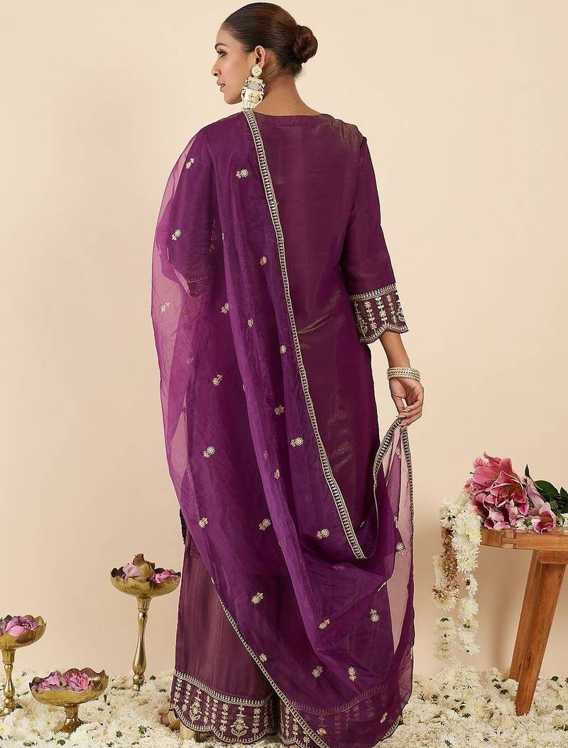 Women Ethnic Motifs Embroidered Regular Kurta with Palazzos & With Dupatta