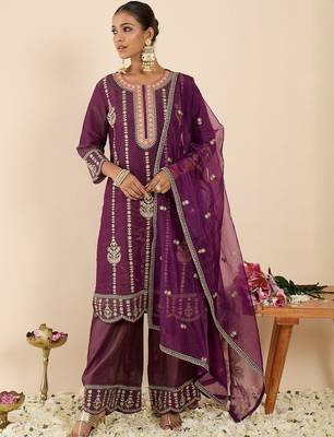 Women Ethnic Motifs Embroidered Regular Kurta with Palazzos & With Dupatta 7