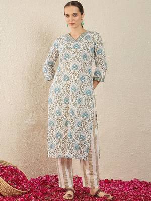Women Ethnic Motifs Printed Regular Pure Cotton Kurta with Trousers & With Dupatta 2