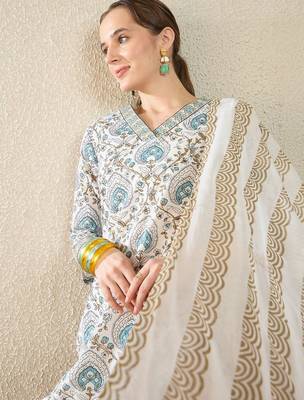 Women Ethnic Motifs Printed Regular Pure Cotton Kurta with Trousers & With Dupatta 3