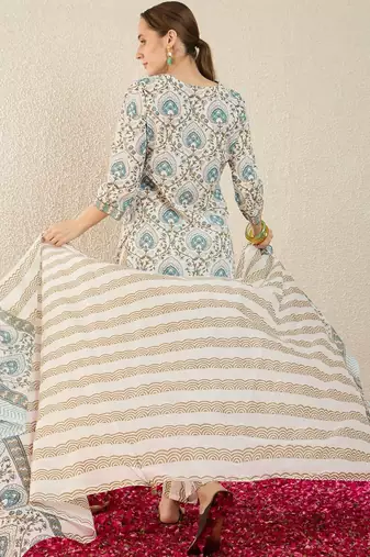 Women Ethnic Motifs Printed Regular Pure Cotton Kurta with Trousers & With Dupatta