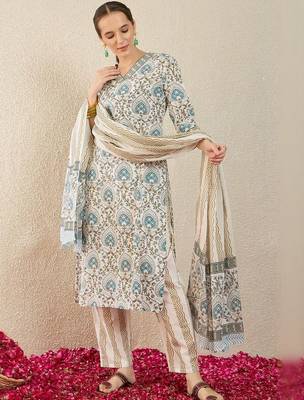 Women Ethnic Motifs Printed Regular Pure Cotton Kurta with Trousers & With Dupatta 6