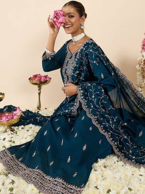 Women Ethnic Motifs Embroidered Regular Thread Work Kurta with Trousers & With Dupatta 1