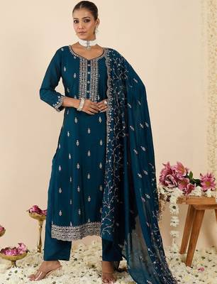 Women Ethnic Motifs Embroidered Regular Thread Work Kurta with Trousers & With Dupatta 6