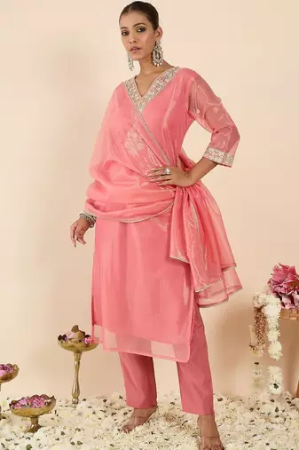 Women Ethnic Motifs Embroidered Regular Kurta with Trousers & With Dupatta