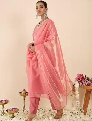 Women Ethnic Motifs Embroidered Regular Kurta with Trousers & With Dupatta 3