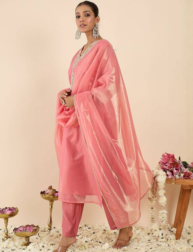 Women Ethnic Motifs Embroidered Regular Kurta with Trousers & With Dupatta