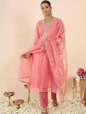 Women Ethnic Motifs Embroidered Regular Kurta with Trousers & With Dupatta 4