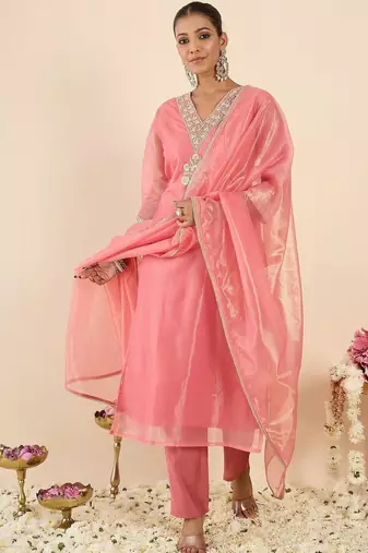Women Ethnic Motifs Embroidered Regular Kurta with Trousers & With Dupatta