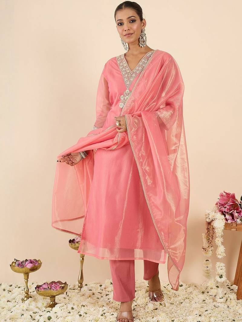 Women Ethnic Motifs Embroidered Regular Kurta with Trousers & With Dupatta