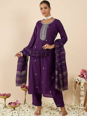 Women Ethnic Motifs Embroidered Regular Thread Work Kurta with Trousers & With Dupatta 1