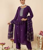 Women Ethnic Motifs Embroidered Regular Thread Work Kurta with Trousers & With Dupatta