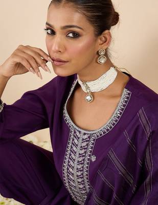 Women Ethnic Motifs Embroidered Regular Thread Work Kurta with Trousers & With Dupatta 3