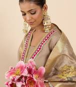 Women Floral Regular Thread Work Raw Silk Kurta with Trousers & With Dupatta